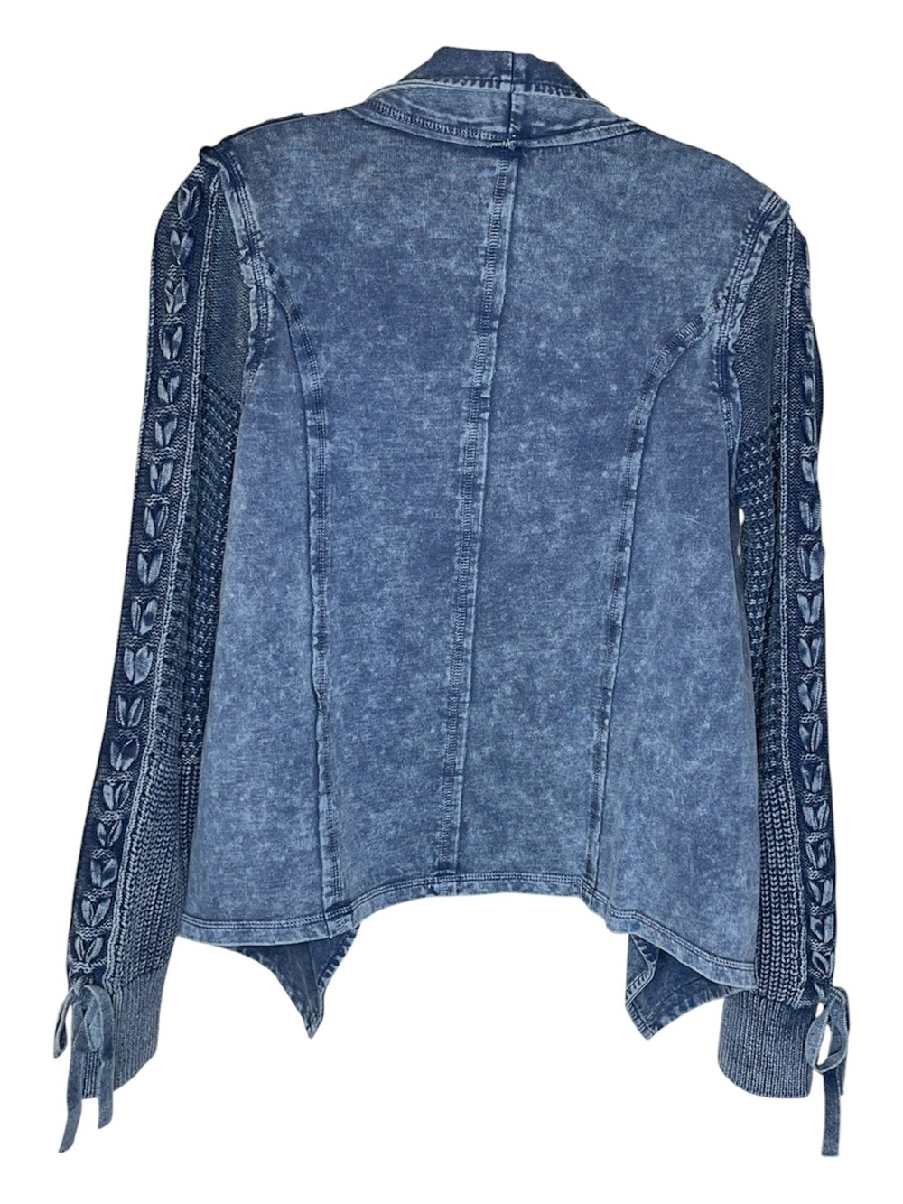 Leo and Nicole Denim-Look Knit Draped Cardigan - Blue Sz S - Picture 3 of 8
